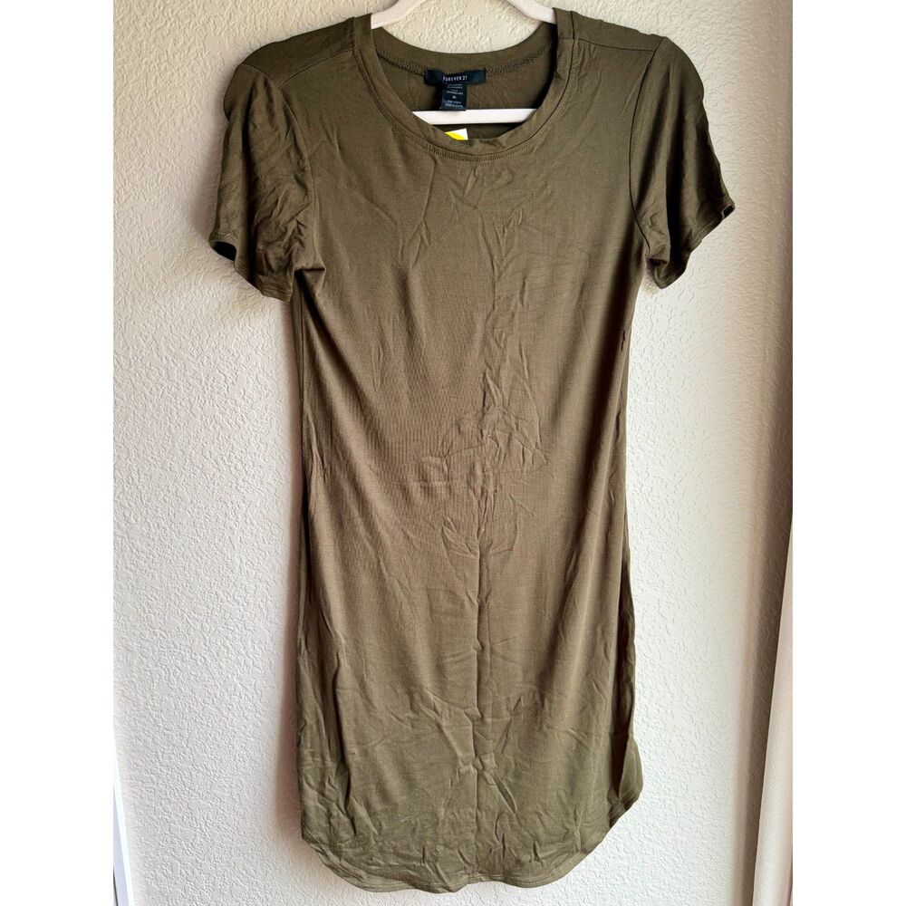 Forever 21 Olive Green T Shirt Dress Medium NWT Soft Rayon Stretch Mini